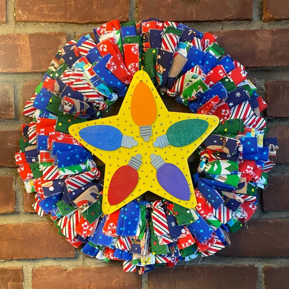 Christmas Lights Rag Wreath with Lights!